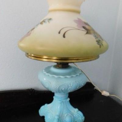 Vintage Opaque Blue Milk Glass Post Electric Lamp 