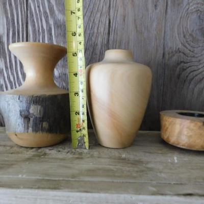 Three Pieces of Turned Wood Art Vases Signed