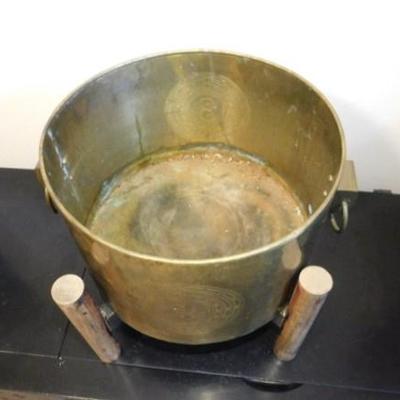 Large Brass Bucket or Planter on Teak Wood Stand 15