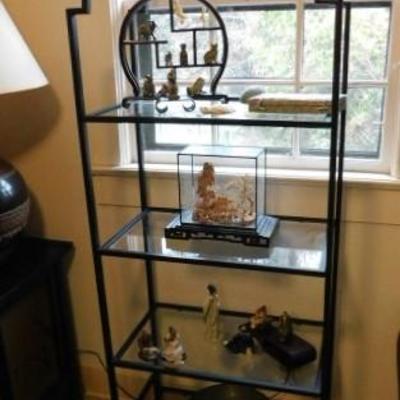 Asian Design Glass Shelf Metal Frame Stand 24