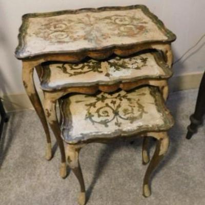Set of Sturdy Flortentine Nesting Tables Marked Italy 