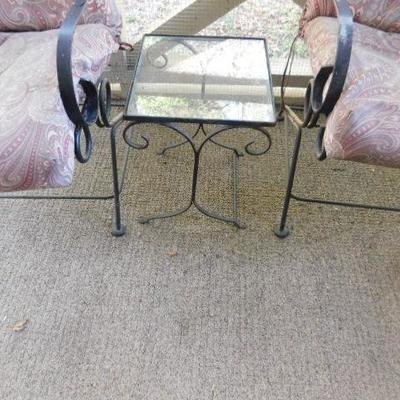 Set of Outdoor Wire Patio Chairs with Wire Glass Top Side Table