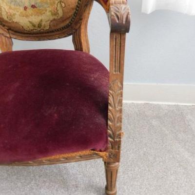 Vintage French Louis XV Upholstered Walnut Chair With Brocade Back