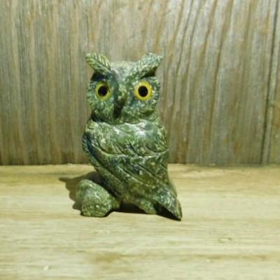 Carved Jadette Owl Figurine 2.5
