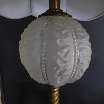 Vintage Regency Brass Post Opaque Glass Globe Lamp