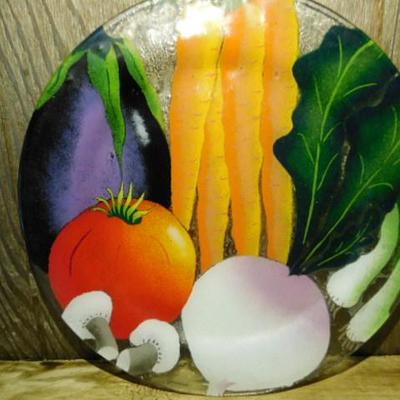 Signed Genesis Art Glass Plate w/ Colorful Vegetables 11