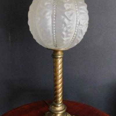 Vintage Regency Brass Post Opaque Glass Globe Lamp