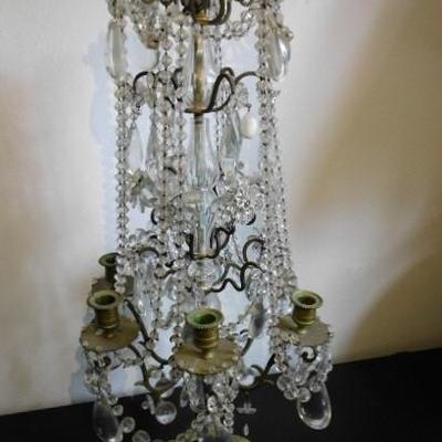 Antique Victorian Crystal Bead and Brass Candelabra Chandelier 27