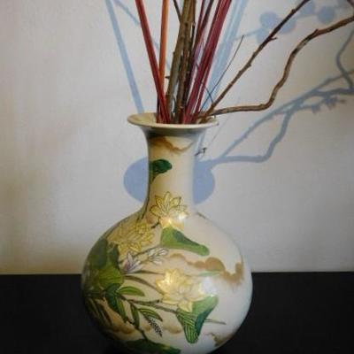 Large Cloisonne Japanese Bellied Vase with Ikebana Arrangement 13