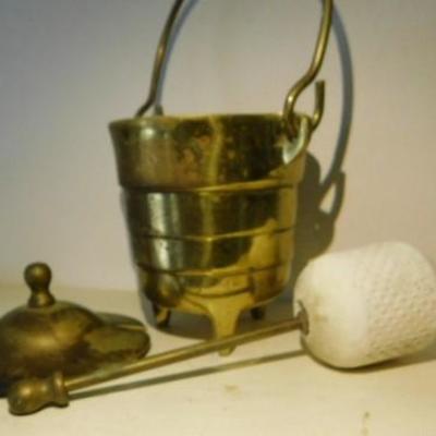 Vintage Brass Smudge Pot with Pumice Oil Wand