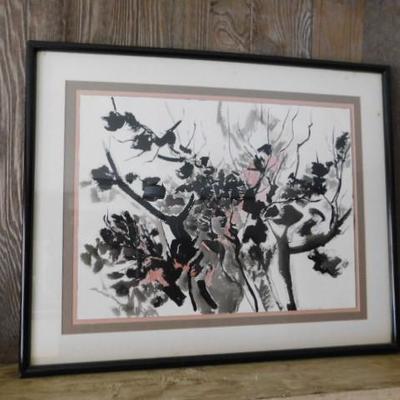 Asian Influenced Blossomed Tree Branches by Evelyn Keis Signed Twice 1982