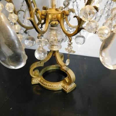 Antique Victorian Crystal Bead and Brass Candelabra Chandelier 27