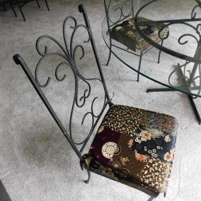 Heavy Metal Wrought Iron Table and Four Chairs with Glass Top 60