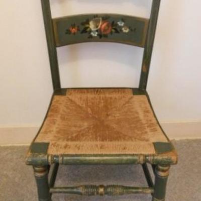 Set of Two Shaker Pillow Back Rush Bottom Painted Wood Chairs