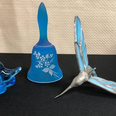 Blue hummingbird and heart and bell
