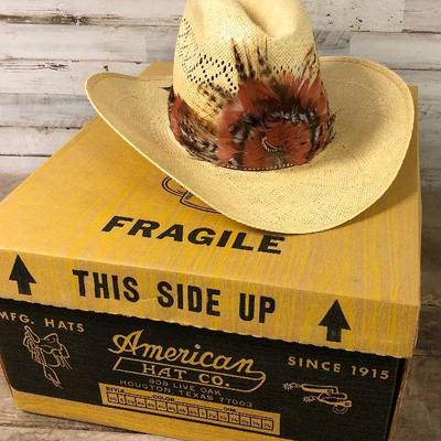Hat Straw American Hat company size 7-1/2 cowboy with box 