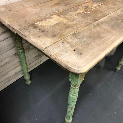 Antique Farmhouse table with drawer - green chippy paint