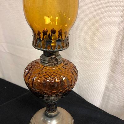 Amber Glass Hurricane Lamp 