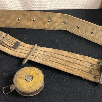 Vintage tape measure and beet diggers belt