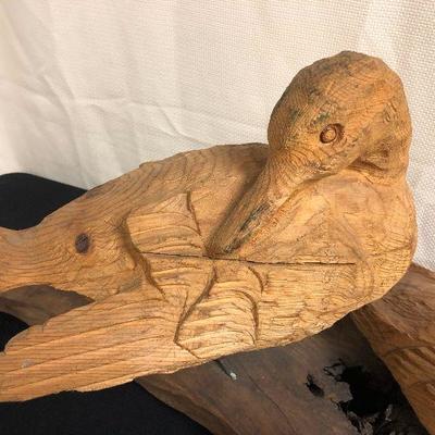 Folk art Carved duck decoy on drift wood
