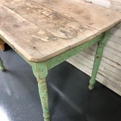 Antique Farmhouse table with drawer - green chippy paint