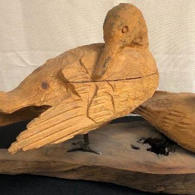 Folk art Carved duck decoy on drift wood