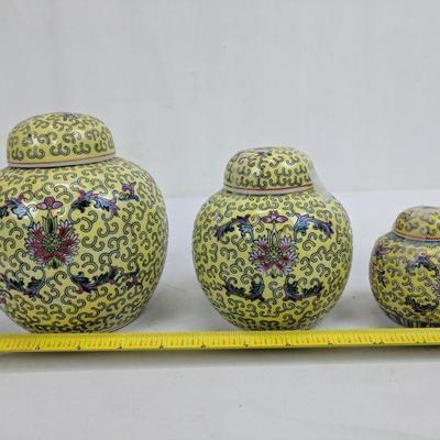 3 Yellow Asian Pots, Decor, Ceramic/Porcelain