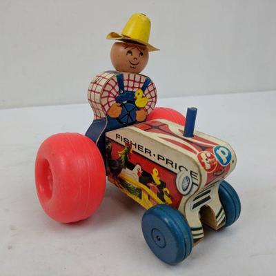 2 Vintage Wooden Toys, Fisher Price Farmer & Wooden Skate