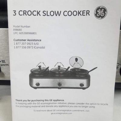 3 Crock Slow Cooker by GE, With Box