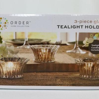 Order Home Collection 3-Piece Glass Tealight Holder Set w/ Tealights - Open Box