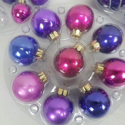 Christmas Tree Ornaments, 32 Pinks & Purples in clear Container