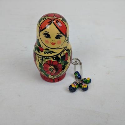 Russian Nesting Doll and Pin with Figures Like Nesting Doll