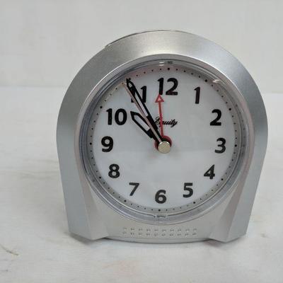 Silver Battery Operated Alarm Clock, Equity Brand, Snooze/Light