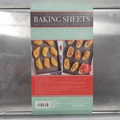 Nordic Ware 2 Nonstick Aluminum Baking Sheets with Baking & Cooling Grid - New