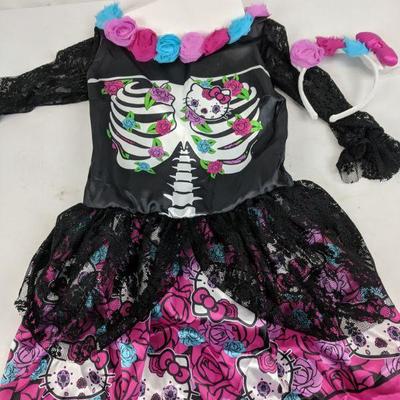 Child Costume, Day of the Dead Hello Kitty,  M 8-10, Dress & Headband - New