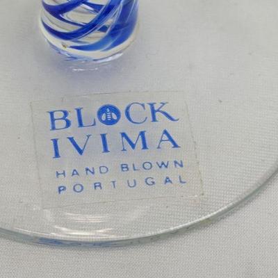 Set of 12 Glass Stemware, Blue & Crystal Stems, Block Ivima Hand Blown Portugal