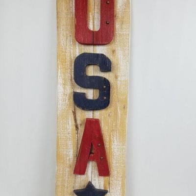 Wooden USA Sign Decor, ~3' x 1'