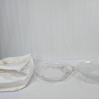 2 Crystal Dishes, Large Crystal Flower Platter/Bowl, Poinsettia Glass Platter