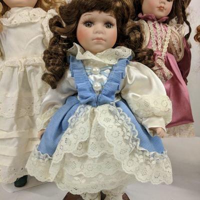 5 Porcelain Doll Lot, Blonde/Brunette/Red Hair, 1 Original Vanessa Collection