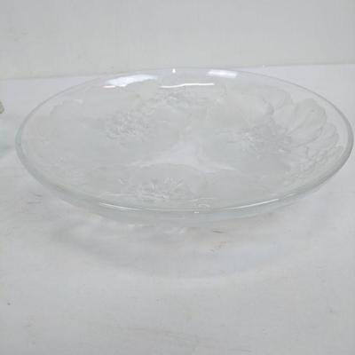 2 Crystal Dishes, Large Crystal Flower Platter/Bowl, Poinsettia Glass Platter