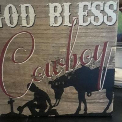 GOD BLESS COWBOYS WOOD SIGN