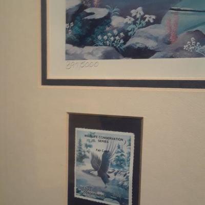 ORIGINAL LIMITED EDITION BALD EAGLE  PRINT W/STAMP & 2 GOLD COINS  NUMBERED 