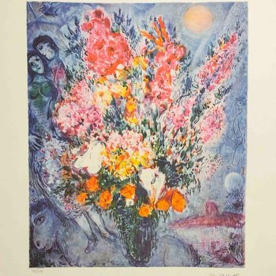 Marc Chagall, Bouquet and Lovers, 2000, Original Lithograph