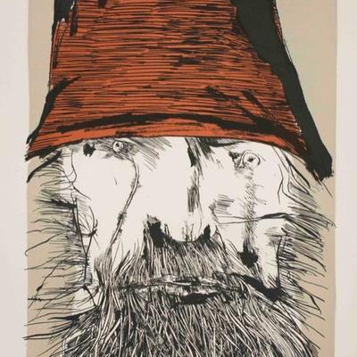 Leonard Baskin, Ahab with a Red Hat, 1970, Original Lithograph