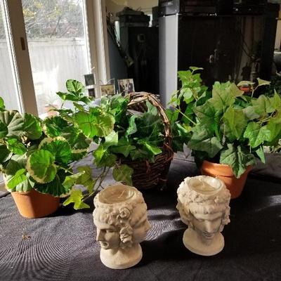 Roman style candle holders & faux plants/Flower arrangement