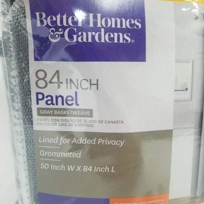 BH&G 84 Inch Curtain Panels, Gray Basketweave, Lined, 2 Panels - New