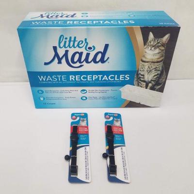 Litter Maid Litter Box Liners & 2 Cat Collars with Bells - New