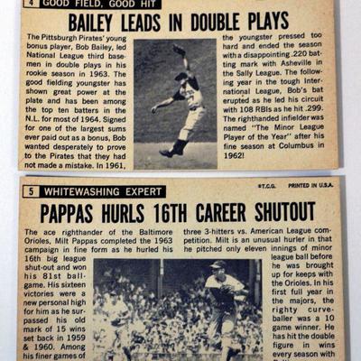 1964 Topps Giants Baseball Cards #4 #5 Bob Bailey Milt Pappas
