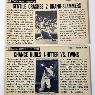 1964 Topps Giants Baseball Cards #15 #16 Jim Gentile Dean Chance