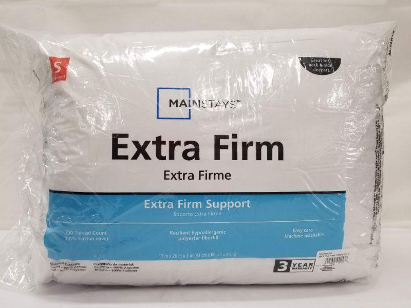 Mainstays Extra Firm Standard Pillows (Qty 2) For Back & Side Sleepers New